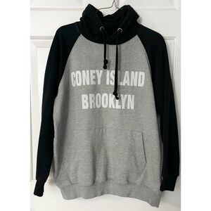 Sun Tees Heavy Weight "Coney Island Brooklyn" Hoodie, Grey/Black/White, Sz M